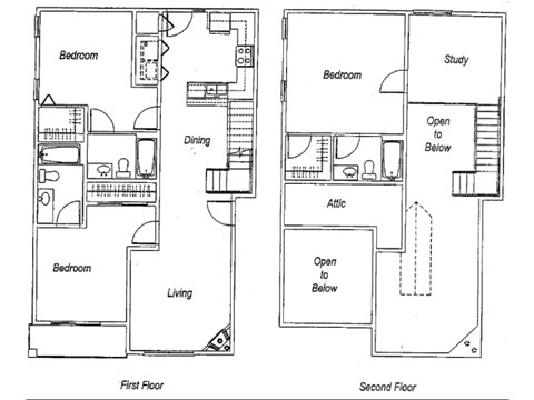 Floor plan for 3 beds, 3 baths, 1675 sqft