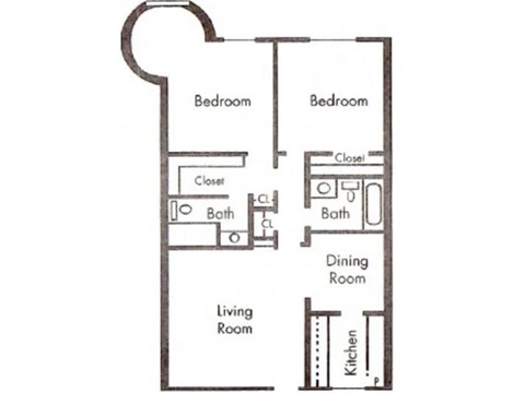 Floor plan for 2 beds, 2 baths, 1059 sqft