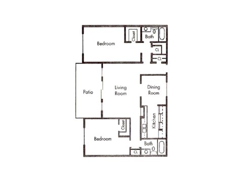 Floor plan for 2 beds, 2 baths, 1154 sqft