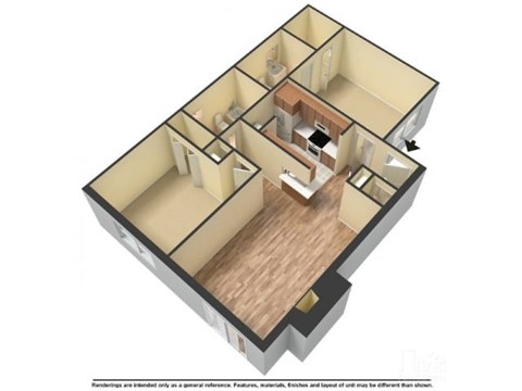 Floor plan for 2 beds, 2 baths, 817 sqft