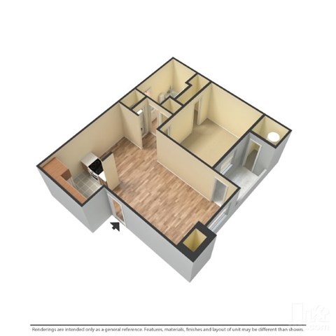 Floor plan for 1 bed, 1 bath, 600 sqft