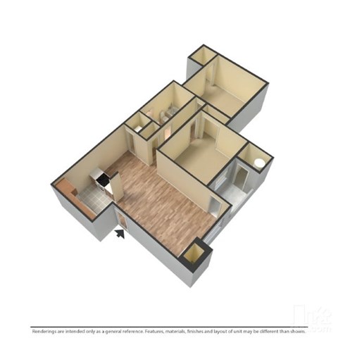Floor plan for 2 beds, 1 bath, 775 sqft