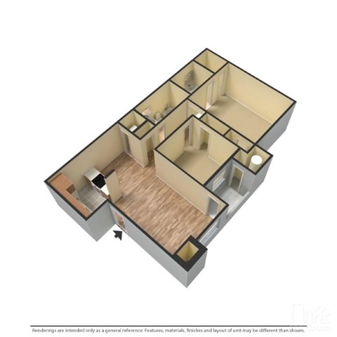 Floor plan for 2 beds, 2 baths, 890 sqft