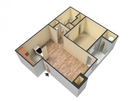 Floor plan for 1 bed, 1 bath, 600 sqft