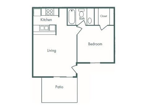 Floor plan for 1 bed, 1 bath, 504 sqft
