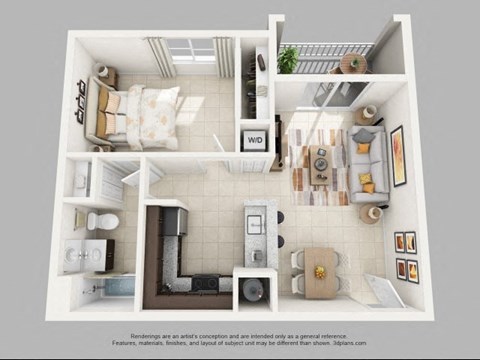 Floor plan for 1 bed, 1 bath, 650 sqft