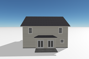 Warrensburg house for rent - A house with a grey roof and a grey wall with a black door and two windows.