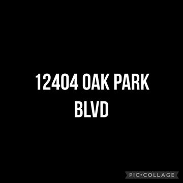 Garfield Heights house for rent - The image displays the text "12404 OAK PARK BLVD" on a black background.