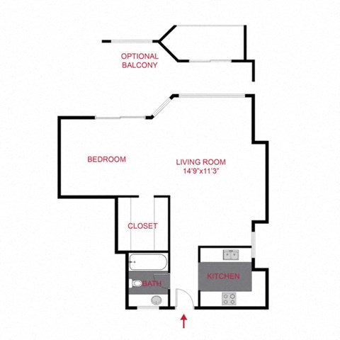 Floor plan for studio, 1 bath, 570 sqft