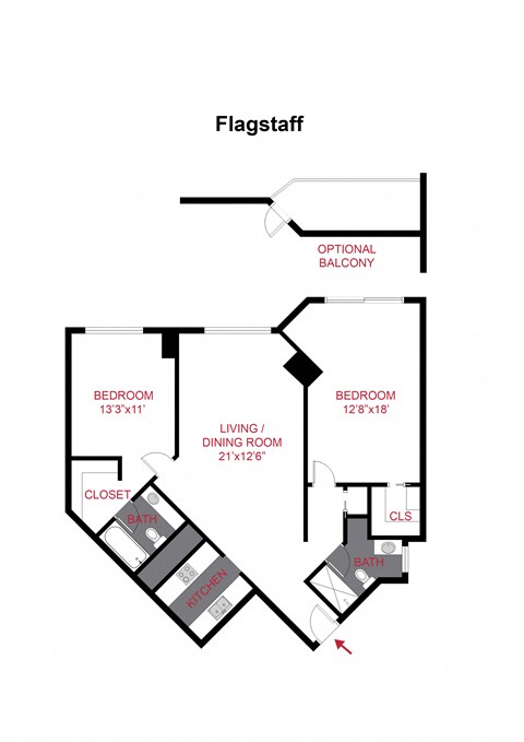 Floor plan for 2 beds, 2 baths, 985 sqft