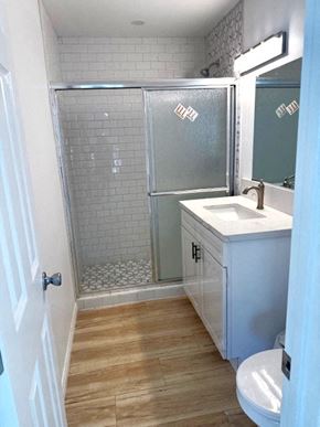 San Diego house for rent - A white bathroom with a walk in shower.
