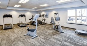 Greeley apartment for rent - A gym with treadmills, exercise bikes, and other equipment.