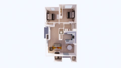 Floor plan for 2 beds, 1 bath, 835 sqft