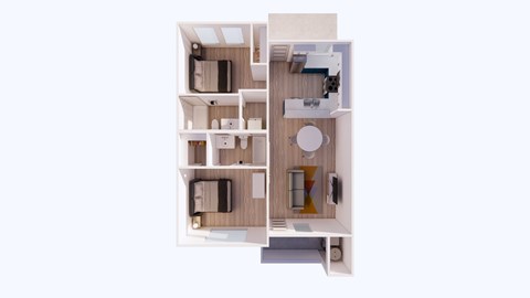 Floor plan for 2 beds, 2 baths, 823 sqft