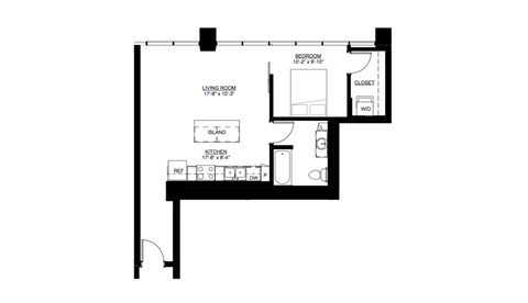 Floor plan for 1 bed, 1 bath, 692 sqft