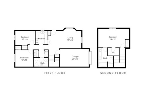 Floor plan for 3 beds, 2 baths, 1687 sqft