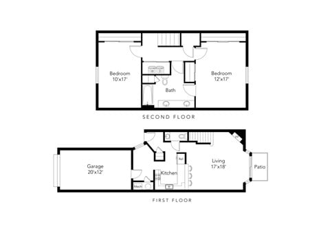 Floor plan for 2 beds, 1.5 baths, 1412 sqft