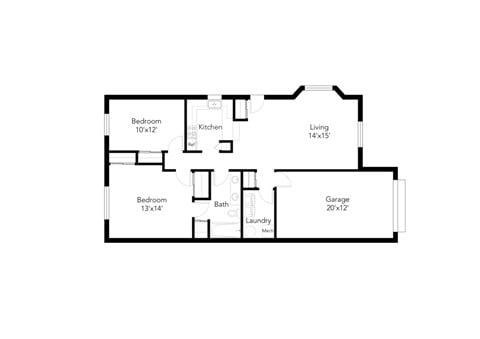 Floor plan for 2 beds, 1 bath, 1207 sqft