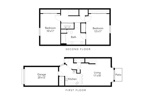Floor plan for 2 beds, 1.5 baths, 1412 sqft