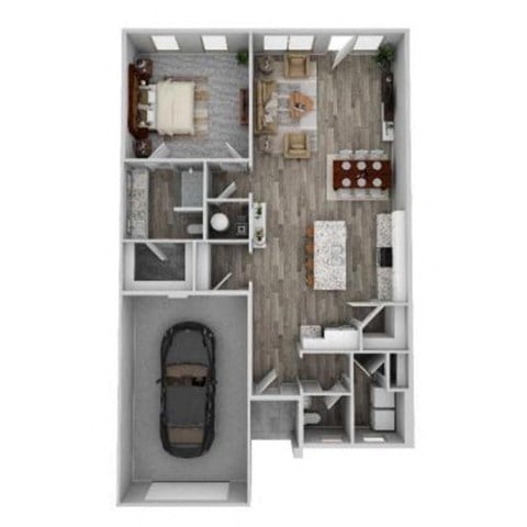 Floor plan for 1 bed, 1.5 baths, 1149 sqft