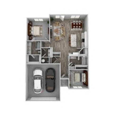 Floor plan for 2 beds, 2 baths, 1377 sqft