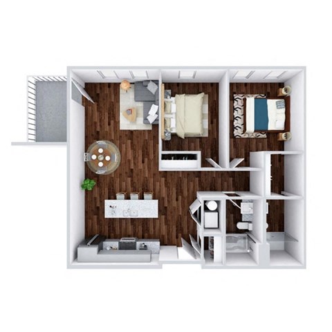 Floor plan for 2 beds, 2 baths, 1037 sqft