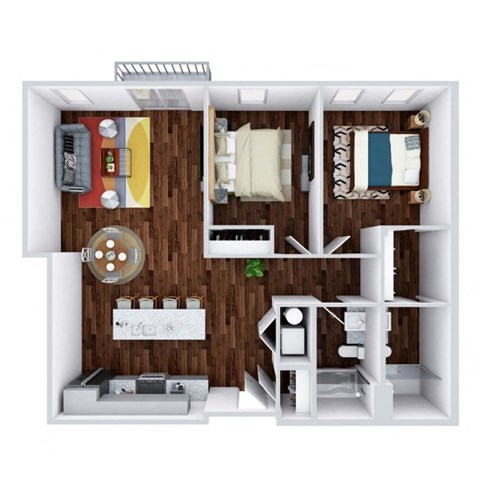 Floor plan for 2 beds, 2 baths, 1070 sqft