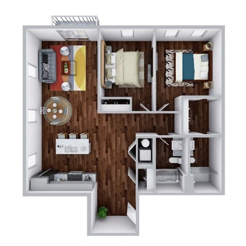 Floor plan for 2 beds, 2 baths, 1101 sqft