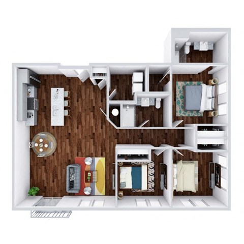 Floor plan for 3 beds, 2 baths, 1380 sqft