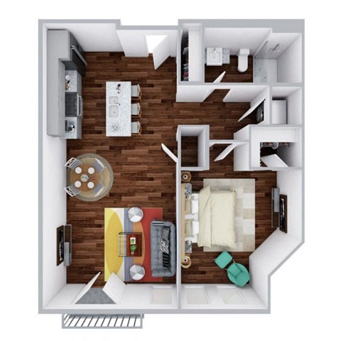 Floor plan for 1 bed, 1 bath, 760 sqft