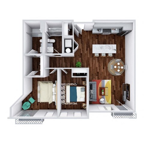 Floor plan for 2 beds, 2 baths, 990 sqft