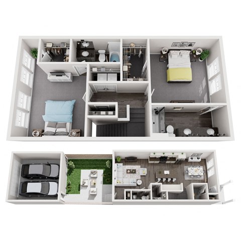 Floor plan for 2 beds, 2.5 baths, 1600 sqft