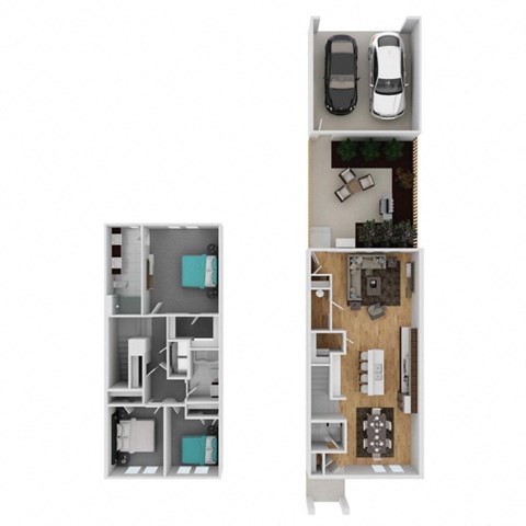 Floor plan for 3 beds, 2.5 baths, 1600 sqft