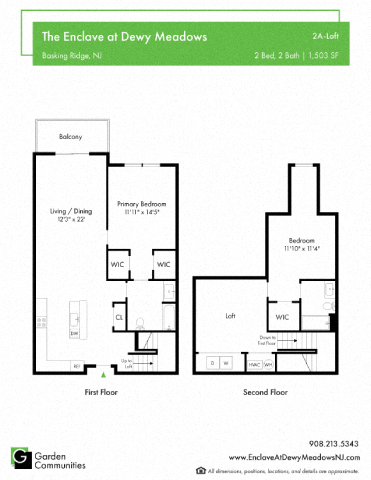 Floor plan for 2 beds, 2 baths, 1503 sqft