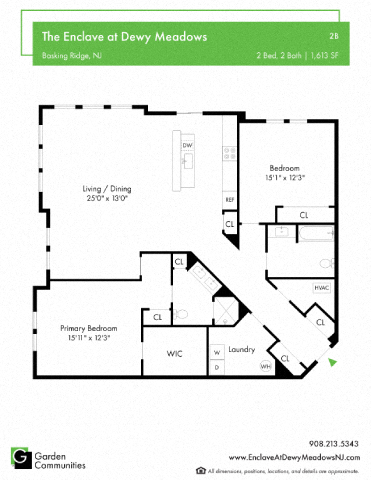 Floor plan for 2 beds, 2 baths, 1613 sqft