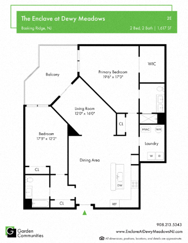 Floor plan for 2 beds, 2 baths, 1617 sqft