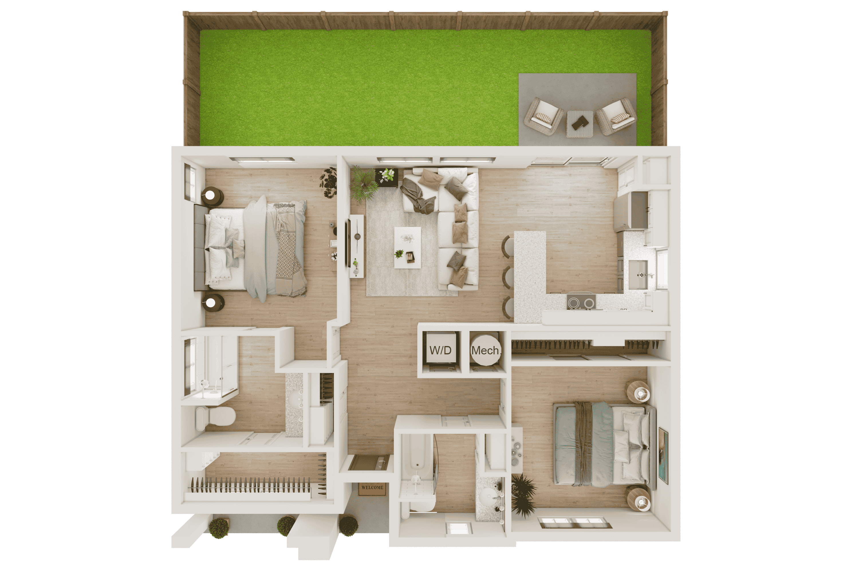 Floor plan for 2 beds, 2 baths, 1080 sqft