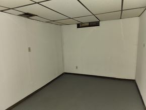 Rockford house for rent - A white room with a grey floor and a black vent on the ceiling.