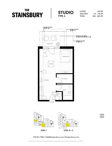 Floor plan for studio, 1 bath, 430 sqft