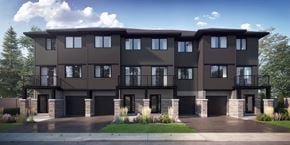 Kanata apartment for rent - A modern two-story house with a balcony on the second floor.