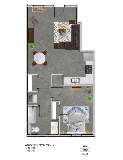 Floor plan for 1 bed, 1 bath, 759 sqft