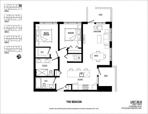 Floor plan for 2 beds, 2 baths, 915 sqft
