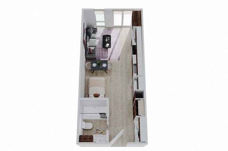 Floor plan for studio, 1 bath, 351 sqft