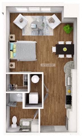 Floor plan for studio, 1 bath, 510 sqft