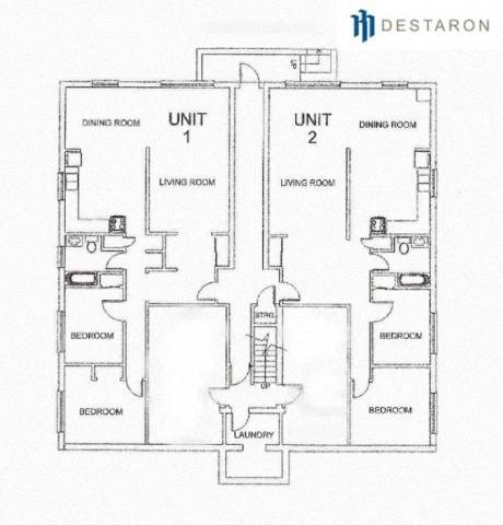 Floor plan for 2 beds, 1 bath, 1550 sqft
