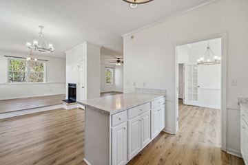 Jacksonville house for rent - A spacious kitchen with white cabinets and a wooden floor.