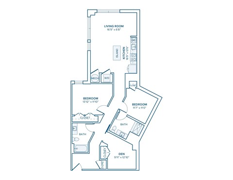 Floor plan for 2 beds, 2 baths, 1224 sqft