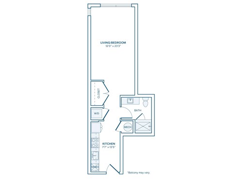 Floor plan for studio, 1 bath, 524 sqft