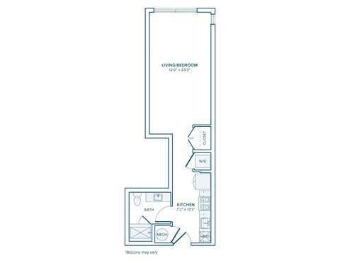Floor plan for studio, 1 bath, 513 sqft