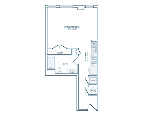 Floor plan for studio, 1 bath, 590 sqft
